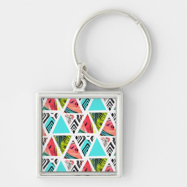 Colorful Abstract Tropical Pattern Keychain (Front)