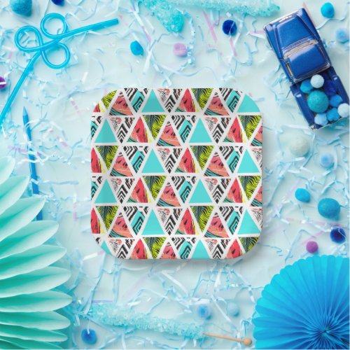 Colorful Abstract Tropical Pattern Paper Plates