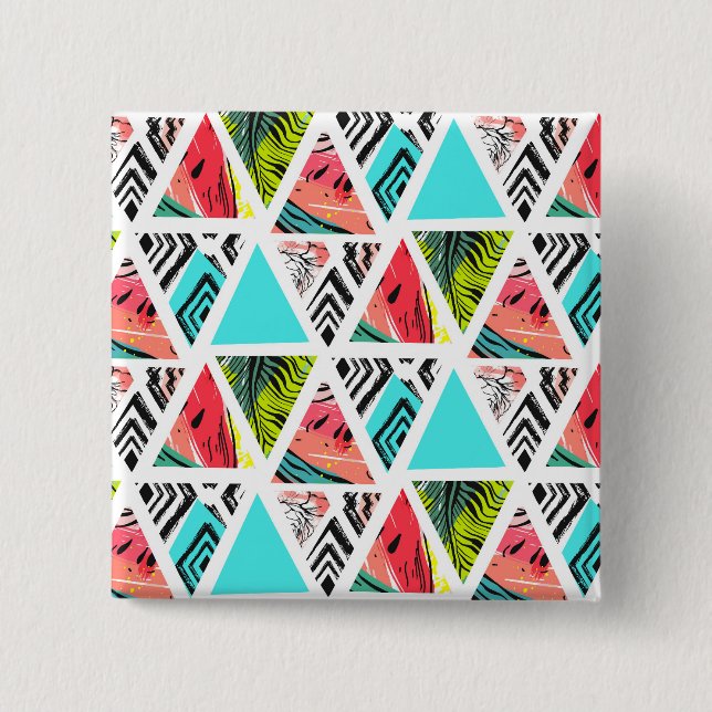 Colorful Abstract Tropical Pattern Pinback Button (Front)