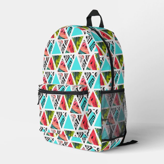 Colorful Abstract Tropical Pattern Printed Backpack (Back Corner Right)
