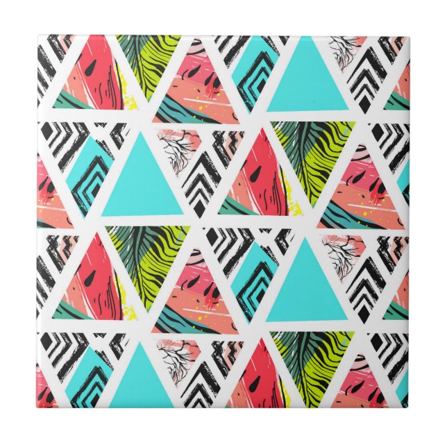 Colorful Abstract Tropical Pattern Tile (Front)