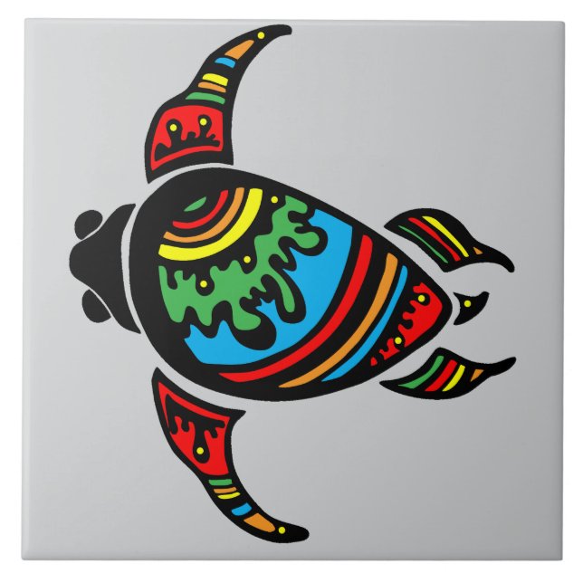 Colorful abstract Turtle Ceramic Tile (Front)