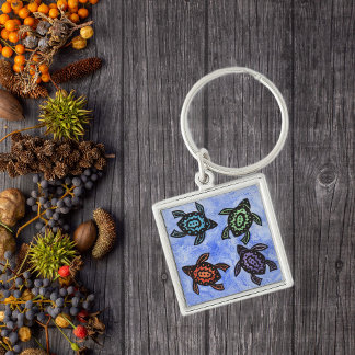 Colorful Abstract Turtles Keychain