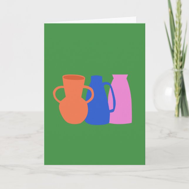 Colorful Abstract Vase Pottery Shapes in Green  Note Card (Front)