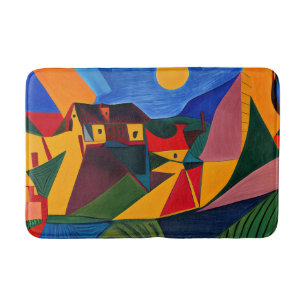 Colorful abstract village bath mat