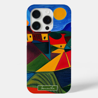 Colorful abstract village landscape iPhone 15 pro case
