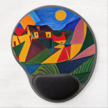 Colorful abstract village landscape