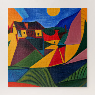 Colorful abstract village landscape jigsaw puzzle