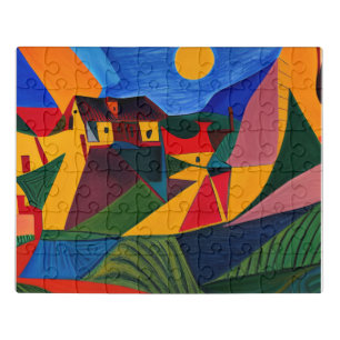 Colorful abstract village landscape jigsaw puzzle