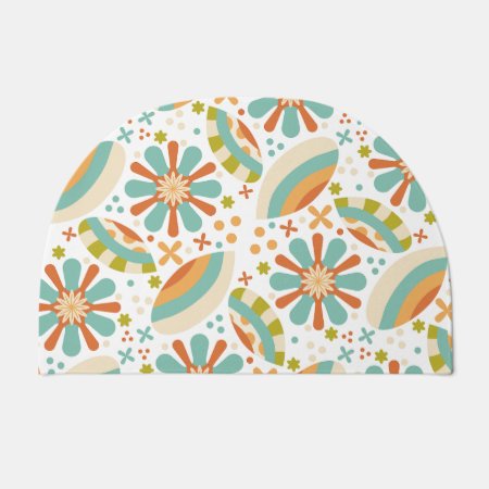 Colorful Abstract Vintage Design With Flowers Doormat