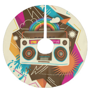 Colorful Abstract Vintage Radio Illustration Brushed Polyester Tree Skirt