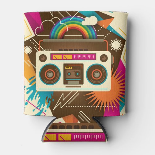 Colorful Abstract Vintage Radio Illustration Can Cooler