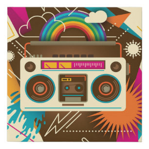 Colorful Abstract Vintage Radio Illustration Faux Canvas Print