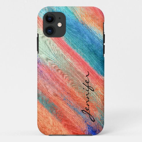 Colorful Abstract Vintage Wood Grain 2 iPhone 11 Case