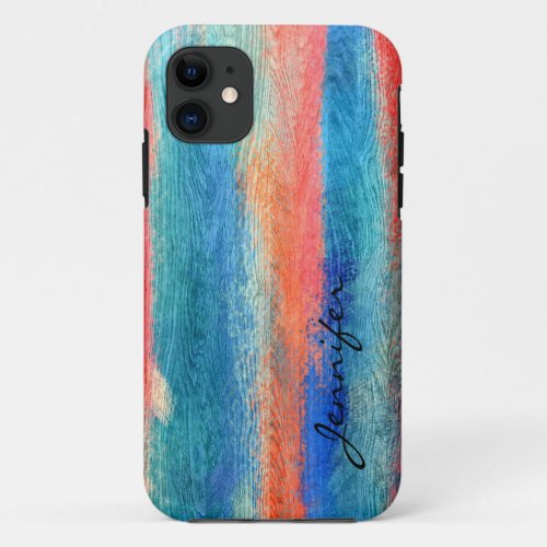 Colorful Abstract Vintage Wood Grain 3 iPhone 11 Case