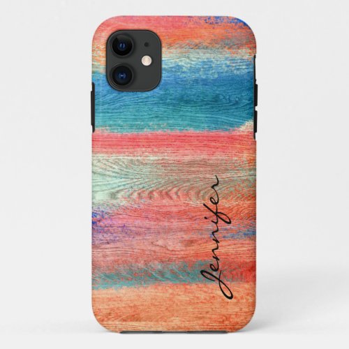 Colorful Abstract Vintage Wood Grain iPhone 11 Case