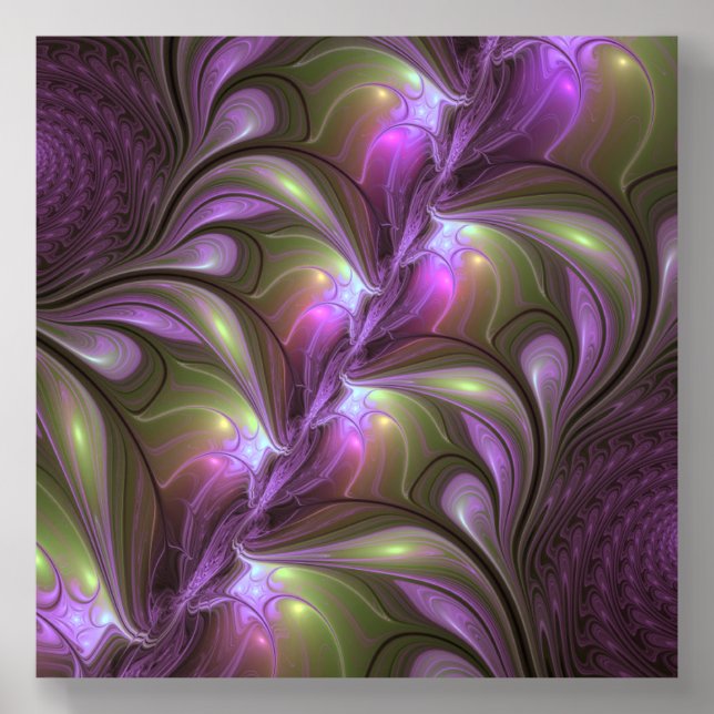 Colorful Abstract Violet Purple Khaki Fractal Art Acrylic Photo Tile (Front Set)