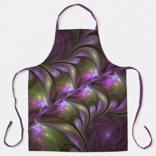 Colorful Abstract Violet Purple Khaki Fractal Art Apron