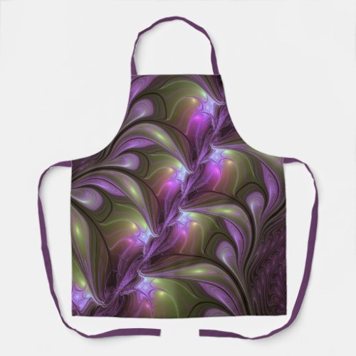 Colorful Abstract Violet Purple Khaki Fractal Art Apron