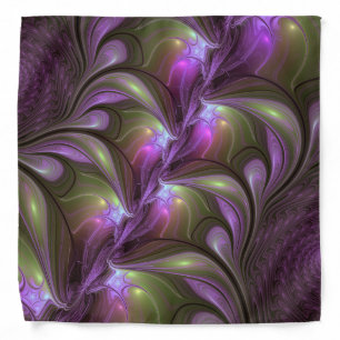 Colorful Abstract Violet Purple Khaki Fractal Art Bandana