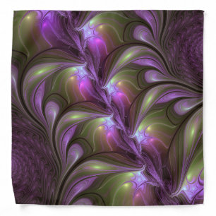 Colorful Abstract Violet Purple Khaki Fractal Art Bandana