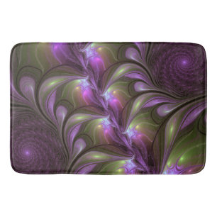 Colorful Abstract Violet Purple Khaki Fractal Art Bath Mat