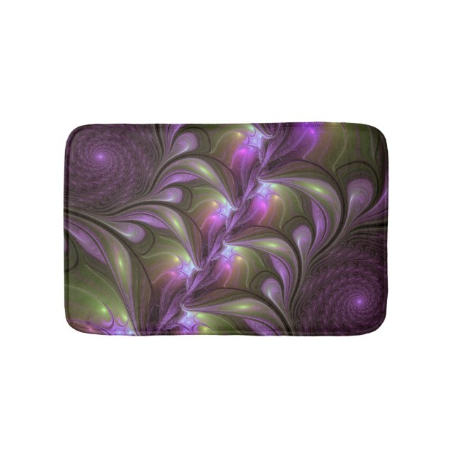 Colorful Abstract Violet Purple Khaki Fractal Art Bath Mat (Front)