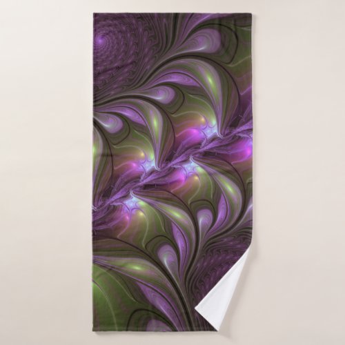 Colorful Abstract Violet Purple Khaki Fractal Art Bath Towel