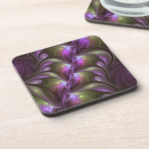 Colorful Abstract Violet Purple Khaki Fractal Art Beverage Coaster