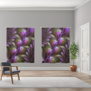 Colorful Abstract Violet Purple Khaki Fractal Art Blackout Curtains