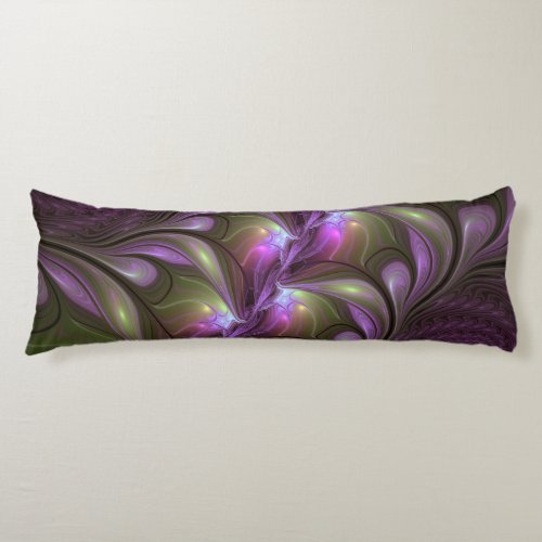 Colorful Abstract Violet Purple Khaki Fractal Art Body Pillow