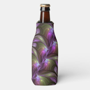 Colorful Abstract Violet Purple Khaki Fractal Art Bottle Cooler