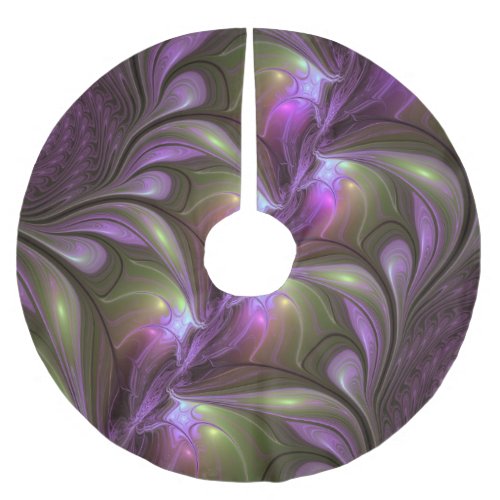 Colorful Abstract Violet Purple Khaki Fractal Art Brushed Polyester Tree Skirt