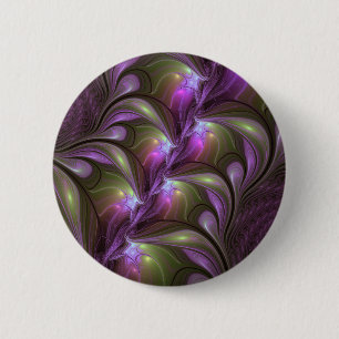 Colorful Abstract Violet Purple Khaki Fractal Art Button