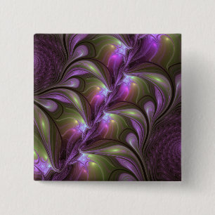 Colorful Abstract Violet Purple Khaki Fractal Art Button