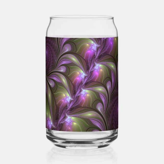 Colorful Abstract Violet Purple Khaki Fractal Art Can Glass (Front)