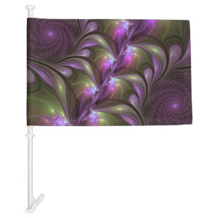 Colorful Abstract Violet Purple Khaki Fractal Art Car Flag