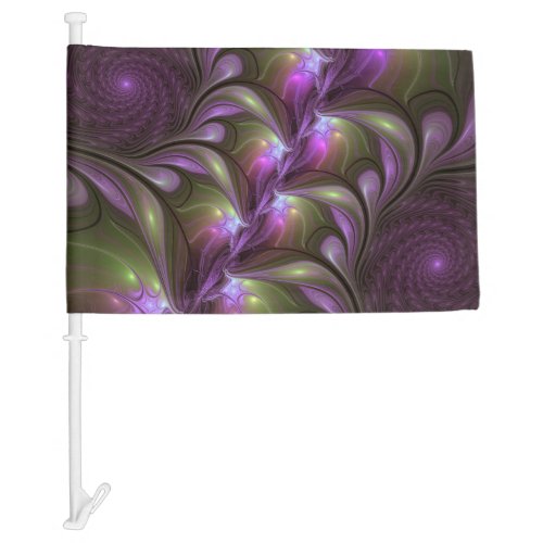 Colorful Abstract Violet Purple Khaki Fractal Art Car Flag