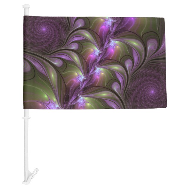 Colorful Abstract Violet Purple Khaki Fractal Art Car Flag (Front)