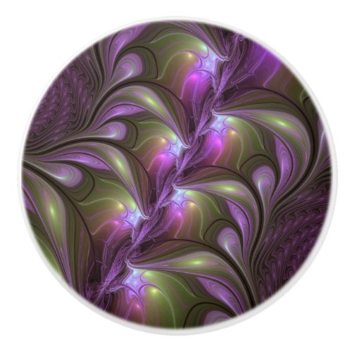 Colorful Abstract Violet Purple Khaki Fractal Art Ceramic Knob