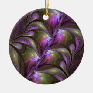 Colorful Abstract Violet Purple Khaki Fractal Art Ceramic Ornament