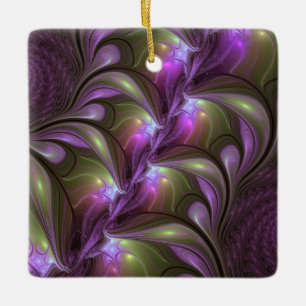 Colorful Abstract Violet Purple Khaki Fractal Art Ceramic Ornament