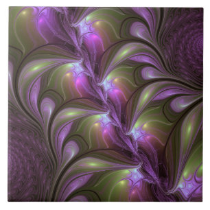 Colorful Abstract Violet Purple Khaki Fractal Art Ceramic Tile