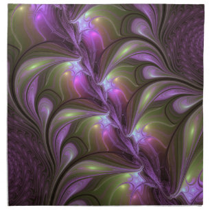 Colorful Abstract Violet Purple Khaki Fractal Art Cloth Napkin