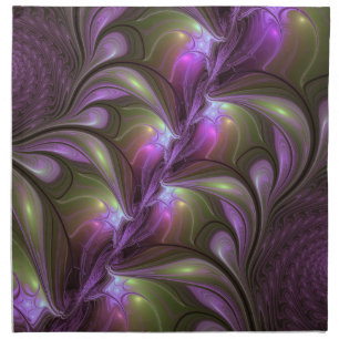 Colorful Abstract Violet Purple Khaki Fractal Art Cloth Napkin