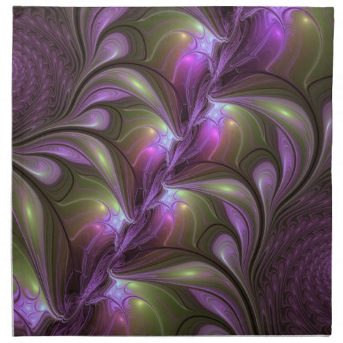 Colorful Abstract Violet Purple Khaki Fractal Art Cloth Napkin