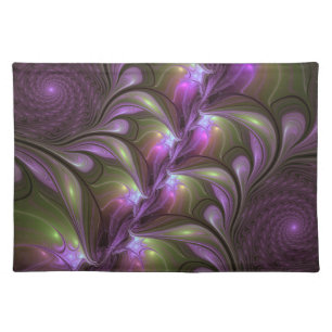 Colorful Abstract Violet Purple Khaki Fractal Art Cloth Placemat