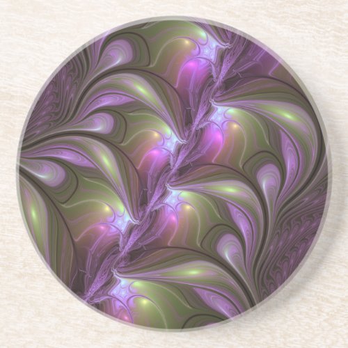 Colorful Abstract Violet Purple Khaki Fractal Art Coaster