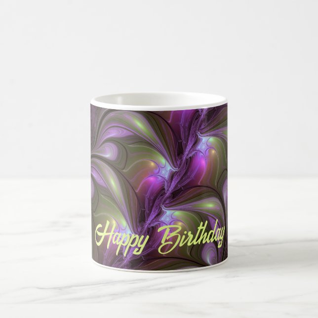 Colorful Abstract Violet Purple Khaki Fractal Art Coffee Mug (Center)