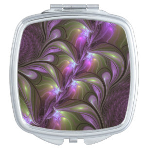 Colorful Abstract Violet Purple Khaki Fractal Art Compact Mirror
